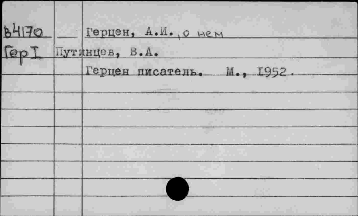 ﻿		Герцен, А.И.,о нем
ГорХ	П.УТ 2	[нцев, В.А.
		Герцен пиг.ятель, Мт, Т95<? -
		
		
		
		
		
		
		
		